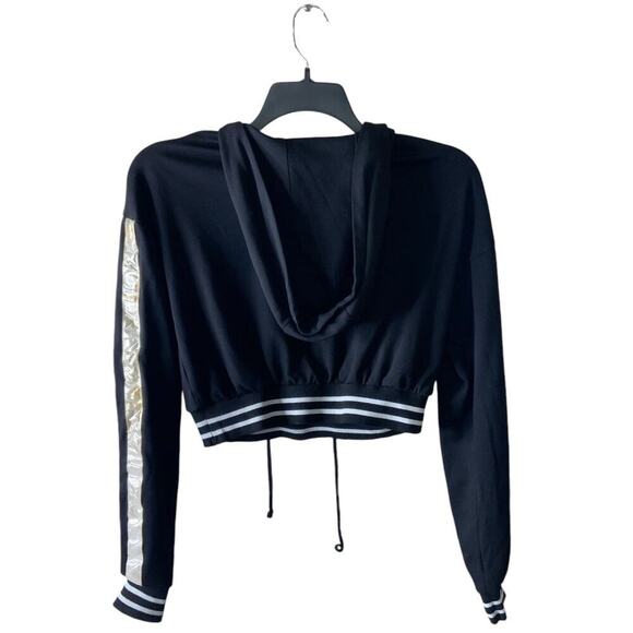 Nadia Cropped Vintage Sweatshirt Women M Drawstring Vneck Hooded Casual Pullover - Picture 4 of 10